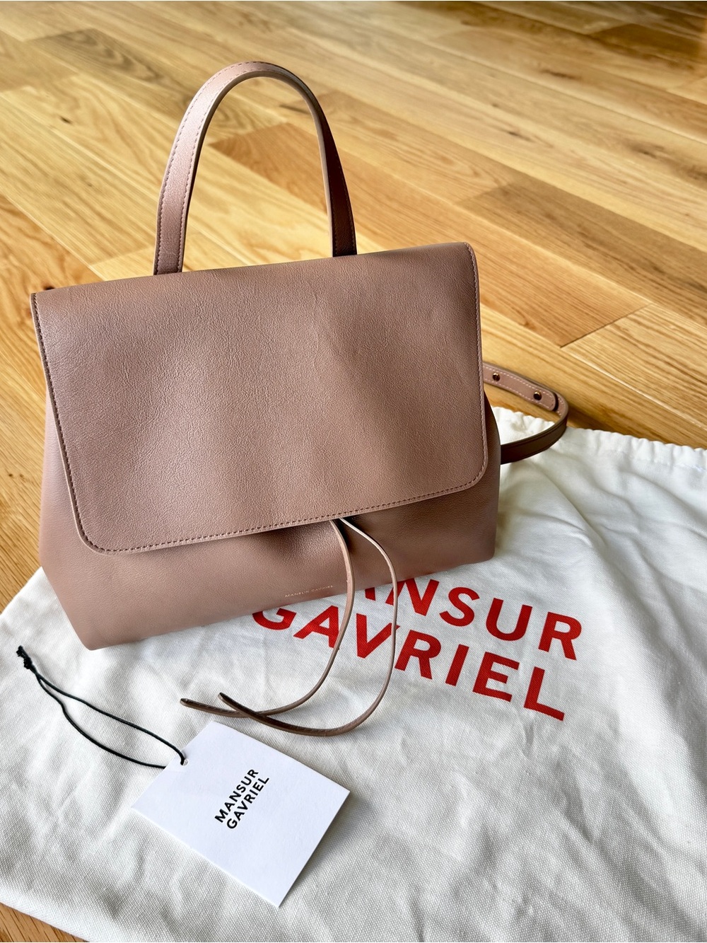 NWT Mansur Gavriel Soft Lady Bag Biscotto Tan Leather pristine w/ Dust Bag